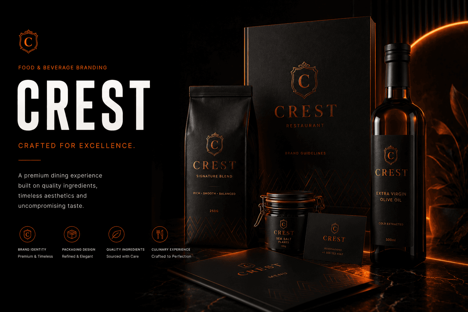 CREST: Cohesive brand and print design strategy for a growing food & beverage chain.