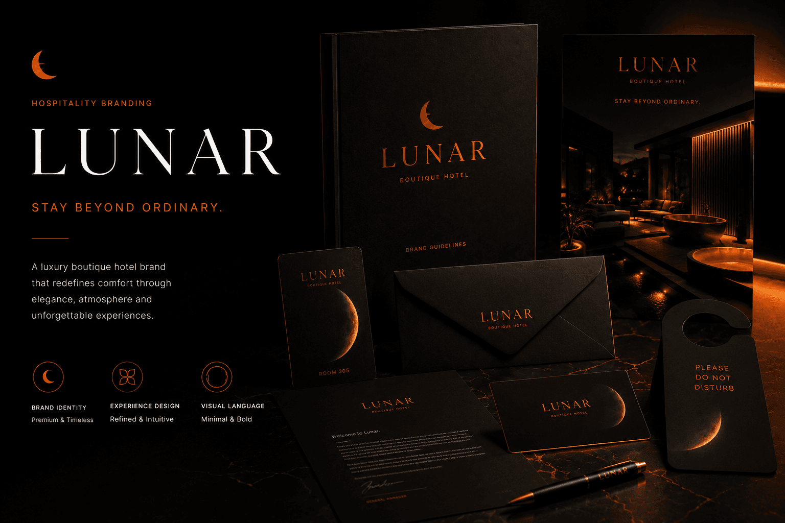 LUNAR: Elegant brand identity and digital booking experience for luxury hospitality.